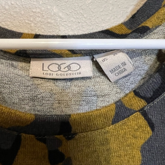 LOGO by Lori Goldstein Mustard & Charcoal Leopard Print Top Long Sleeve. Size XL - Picture 3 of 4